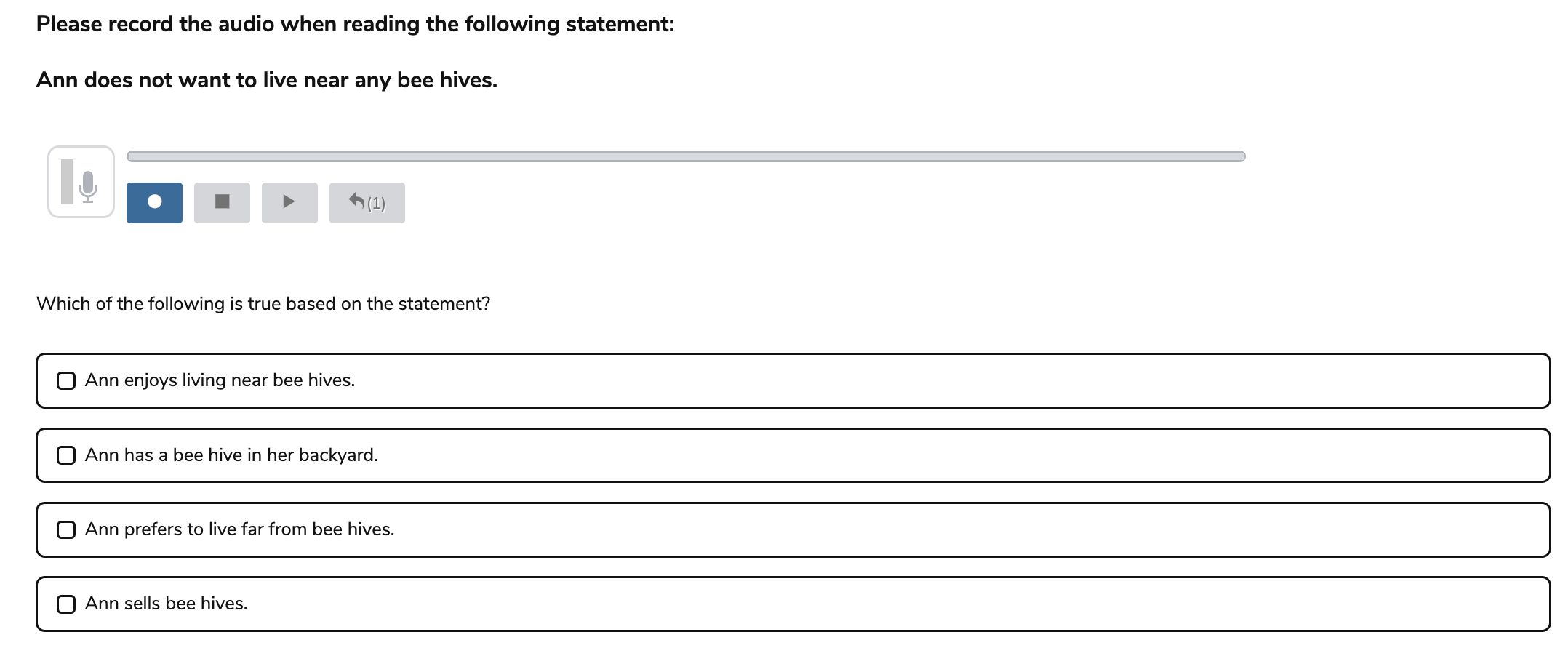 Audio PCI question in the TAO assessment platform